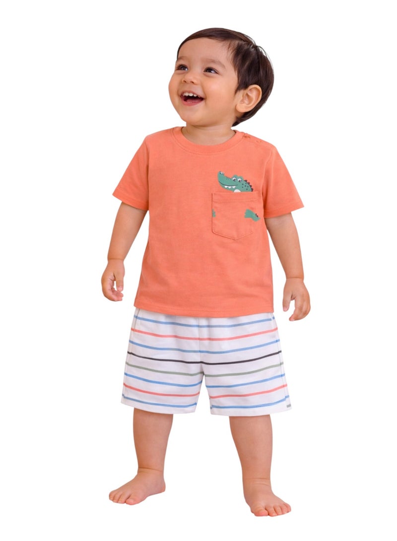 victor and jane Boys Dinosaur Print Cotton T-Shirt & Shorts Set – Summer Daywear - Image 4